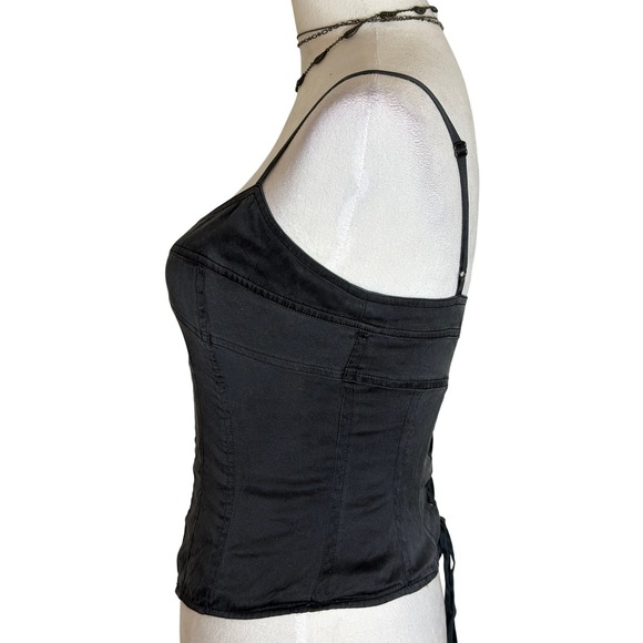 Y2K Gothic Silk Express Navy Corset Bustier Top 4 Lace Up Back Hook and Eye - Picture 10 of 11